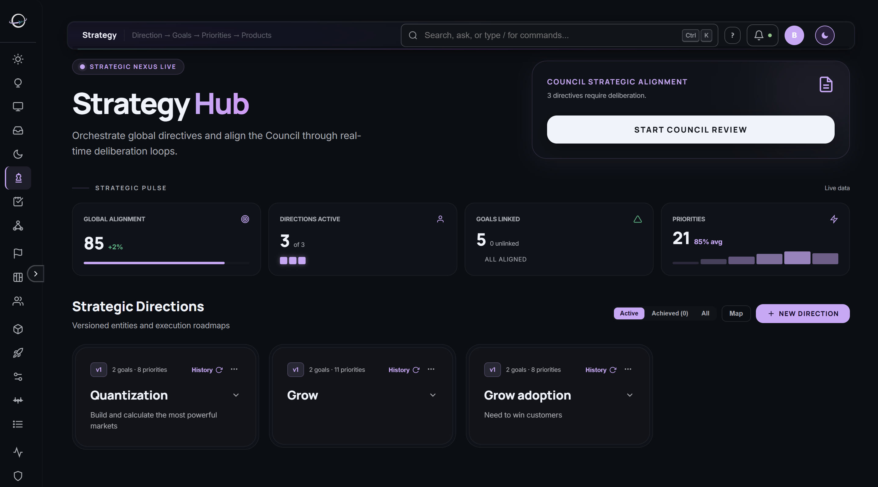 Strategy Hub — strategic directions and council alignment